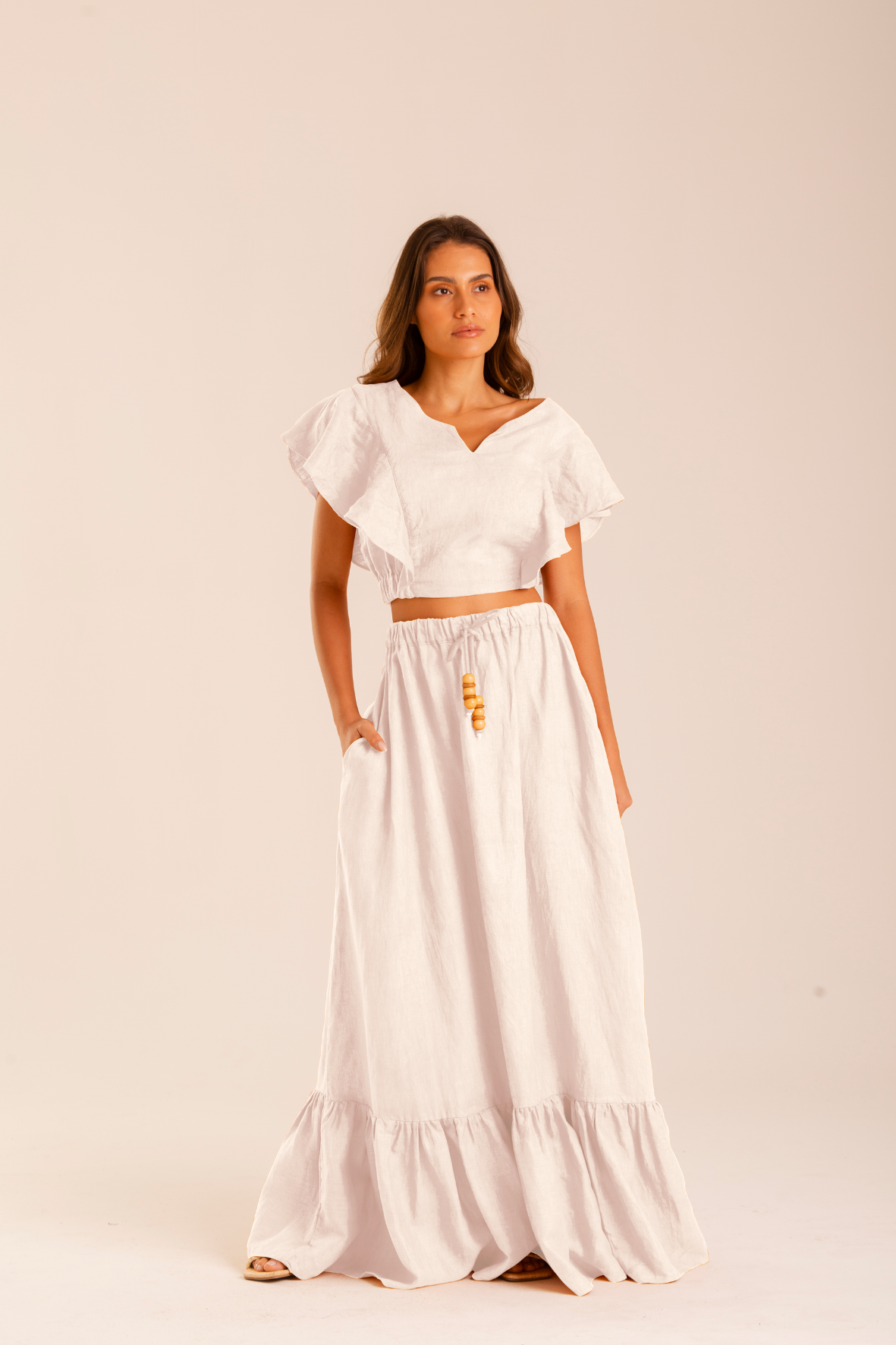 Saia Longa Branca Leme - Linho Orgânico