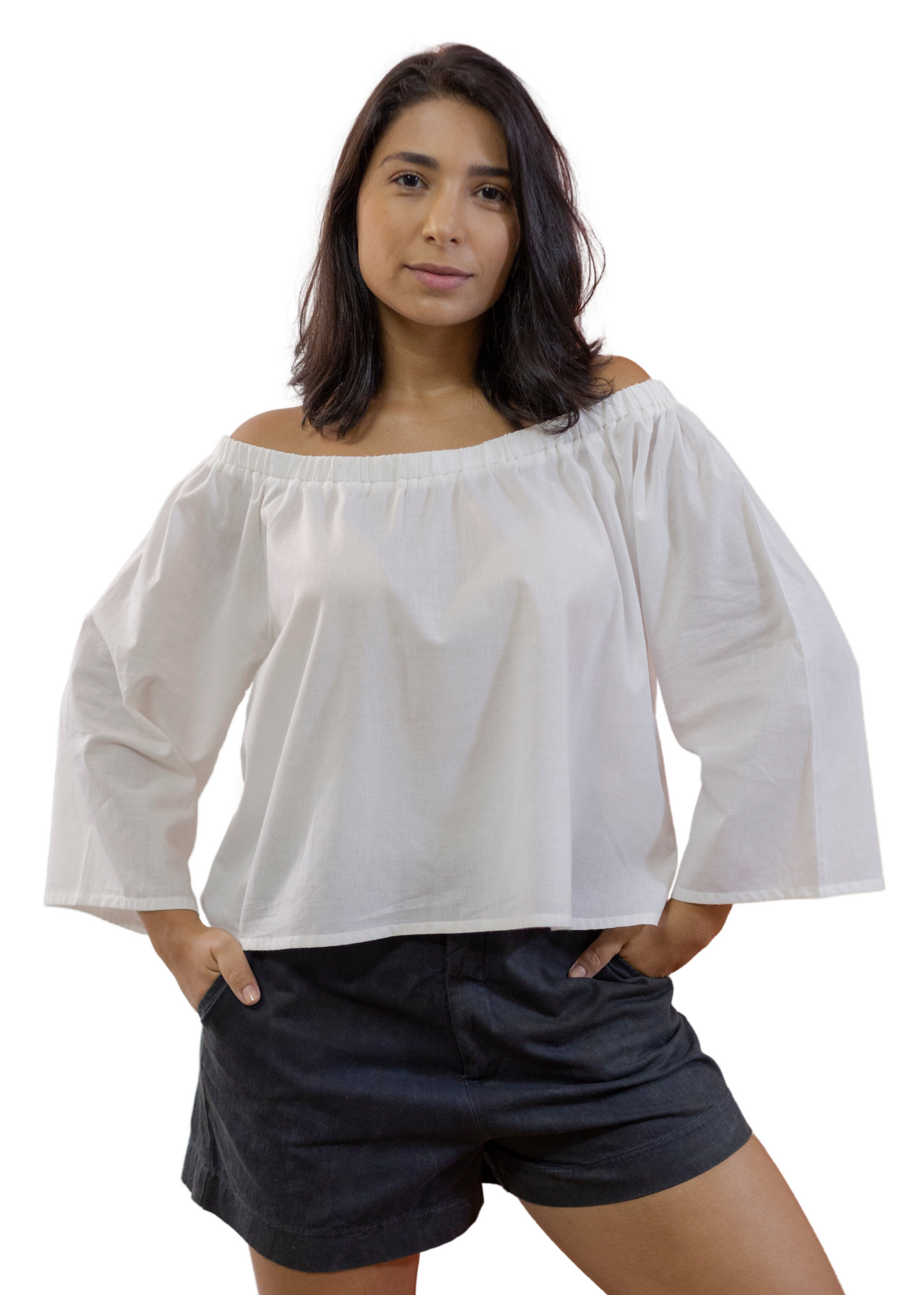 Camisa Branca Manga Longa Ciganinha Natura em  Algodão Orgânico