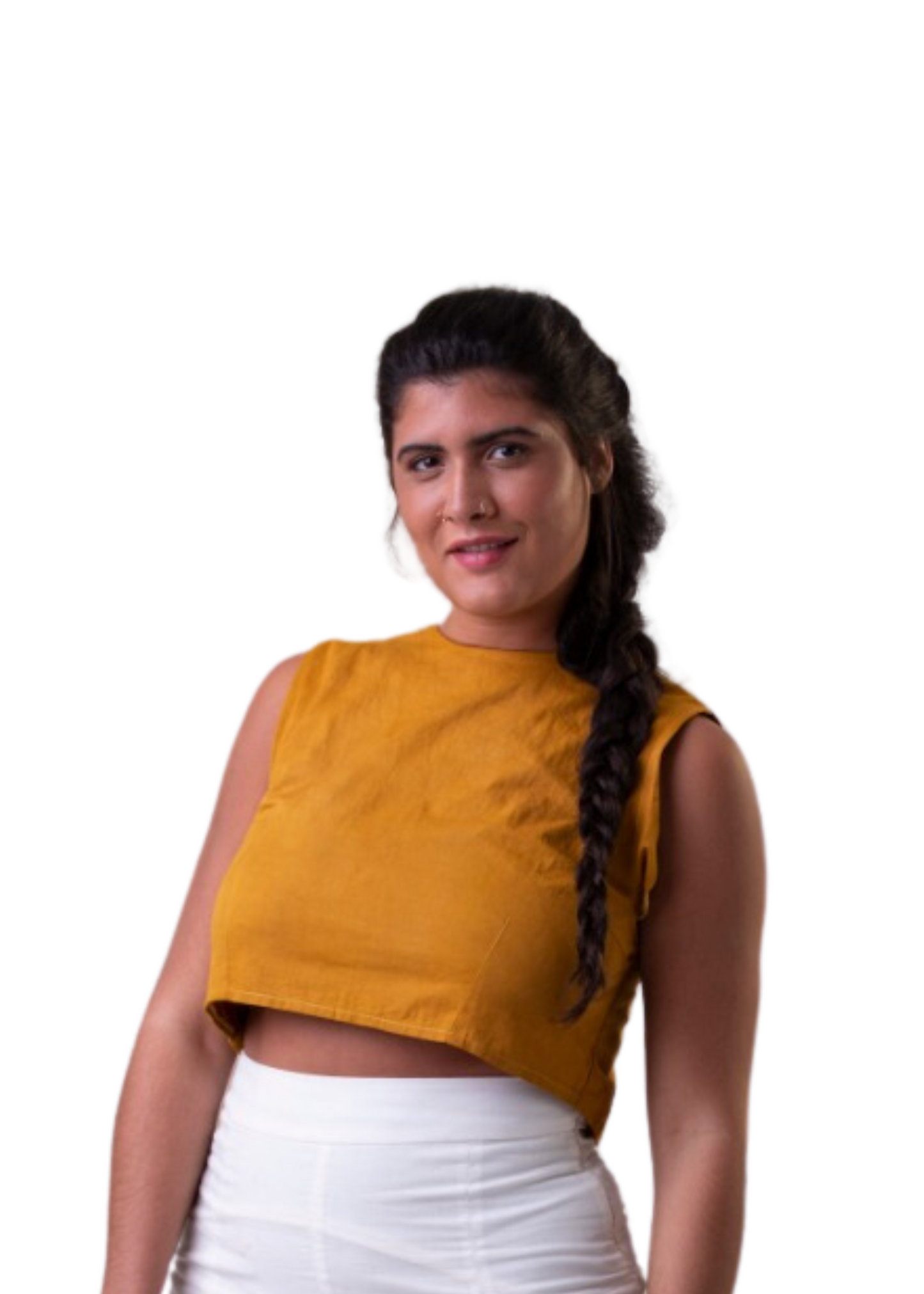 Cropped Amarelo Açafrão da Terra em algodão orgânico