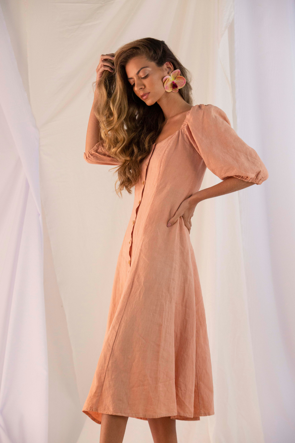 Vestido ‘Hortência’ Rosa – Linho Orgânico