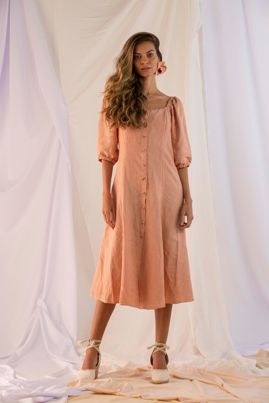 Vestido ‘Hortência’ Rosa – Linho Orgânico