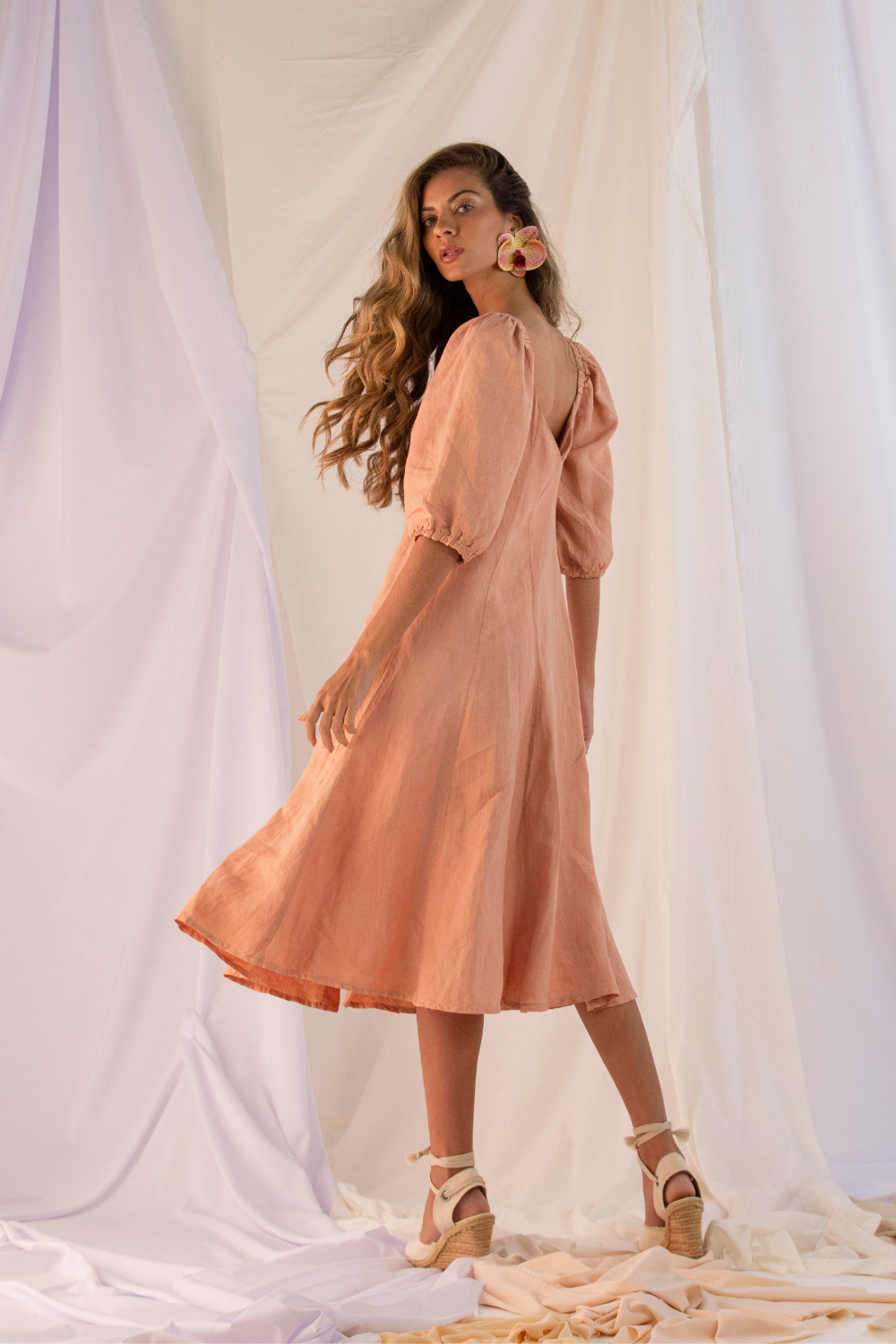 Vestido ‘Hortência’ Rosa – Linho Orgânico