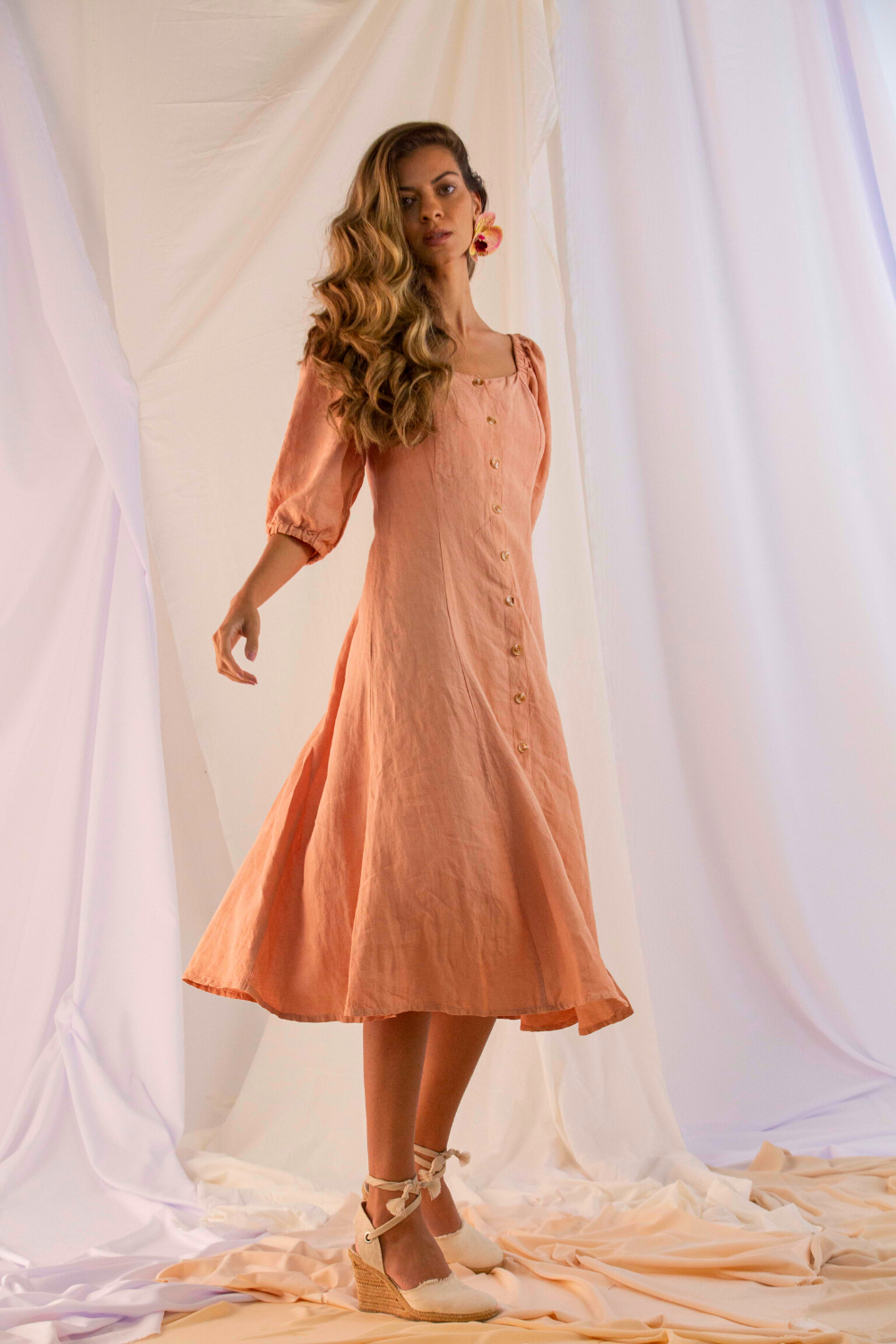 Vestido ‘Hortência’ Rosa – Linho Orgânico