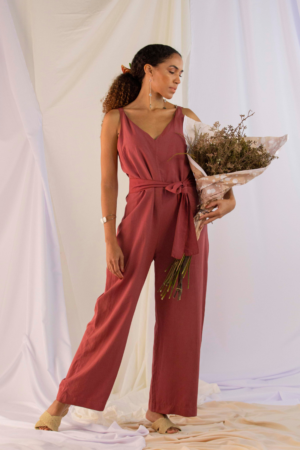 Macacão longo vermelho 'Lis'- Modal sustentável