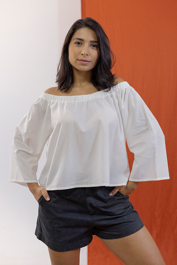 Camisa Branca Manga Longa Ciganinha Natura em  Algodão Orgânico