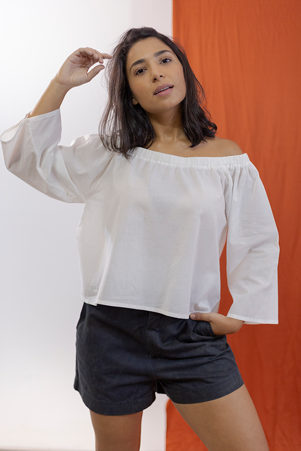 Camisa Branca Manga Longa Ciganinha Natura em  Algodão Orgânico