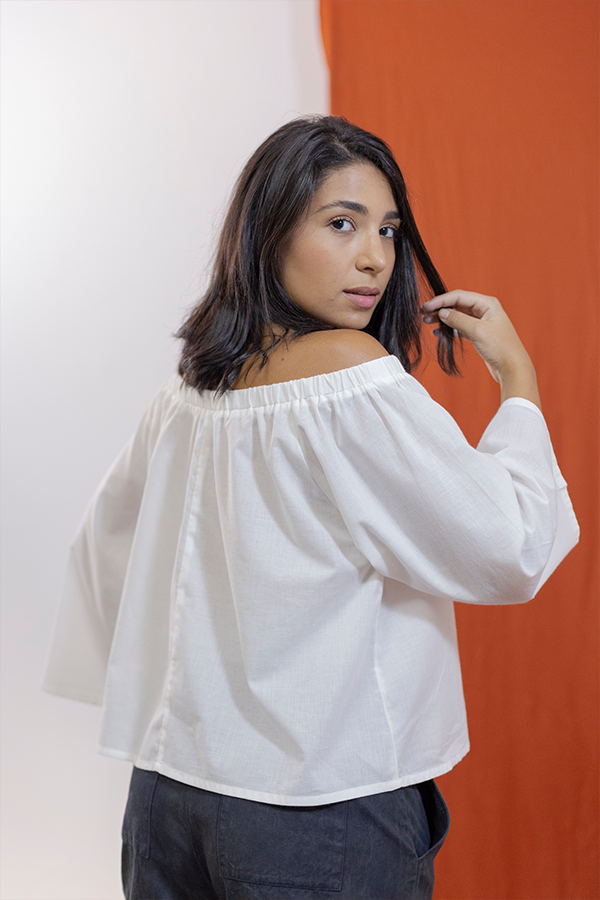 Camisa Branca Manga Longa Ciganinha Natura em  Algodão Orgânico