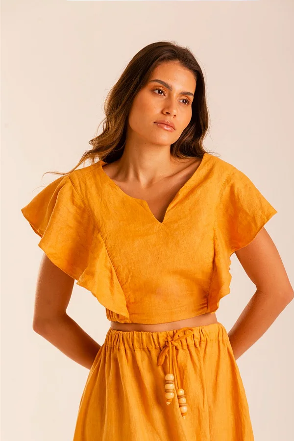 Cropped Amarelo Lagoa - Linho Orgânico