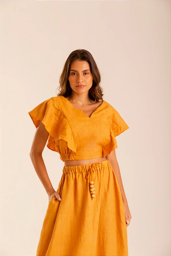 Cropped Amarelo Lagoa - Linho Orgânico