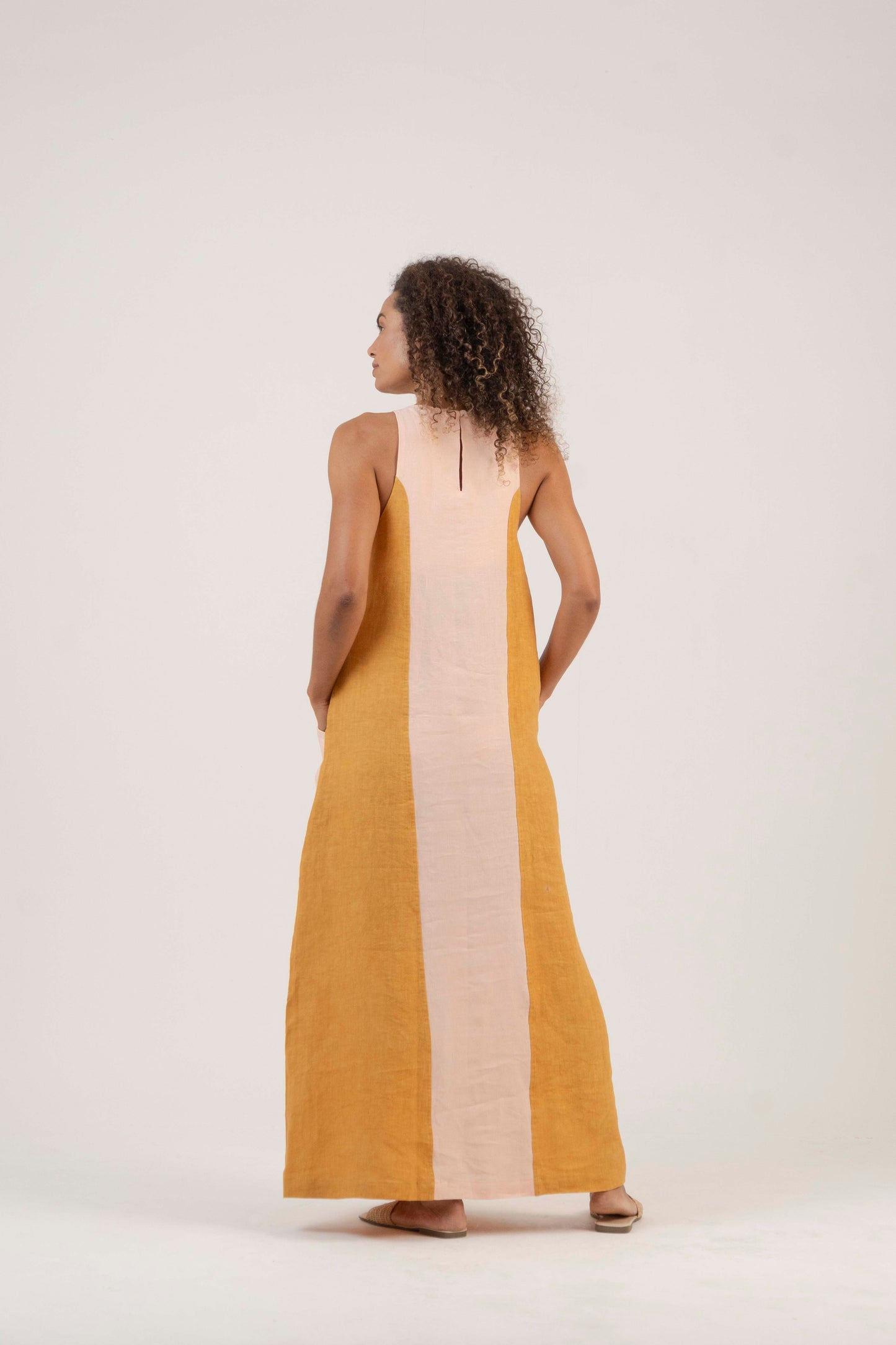 Vestido Longo Guaraná – Amarelo e Laranja Claro – Linho Orgânico