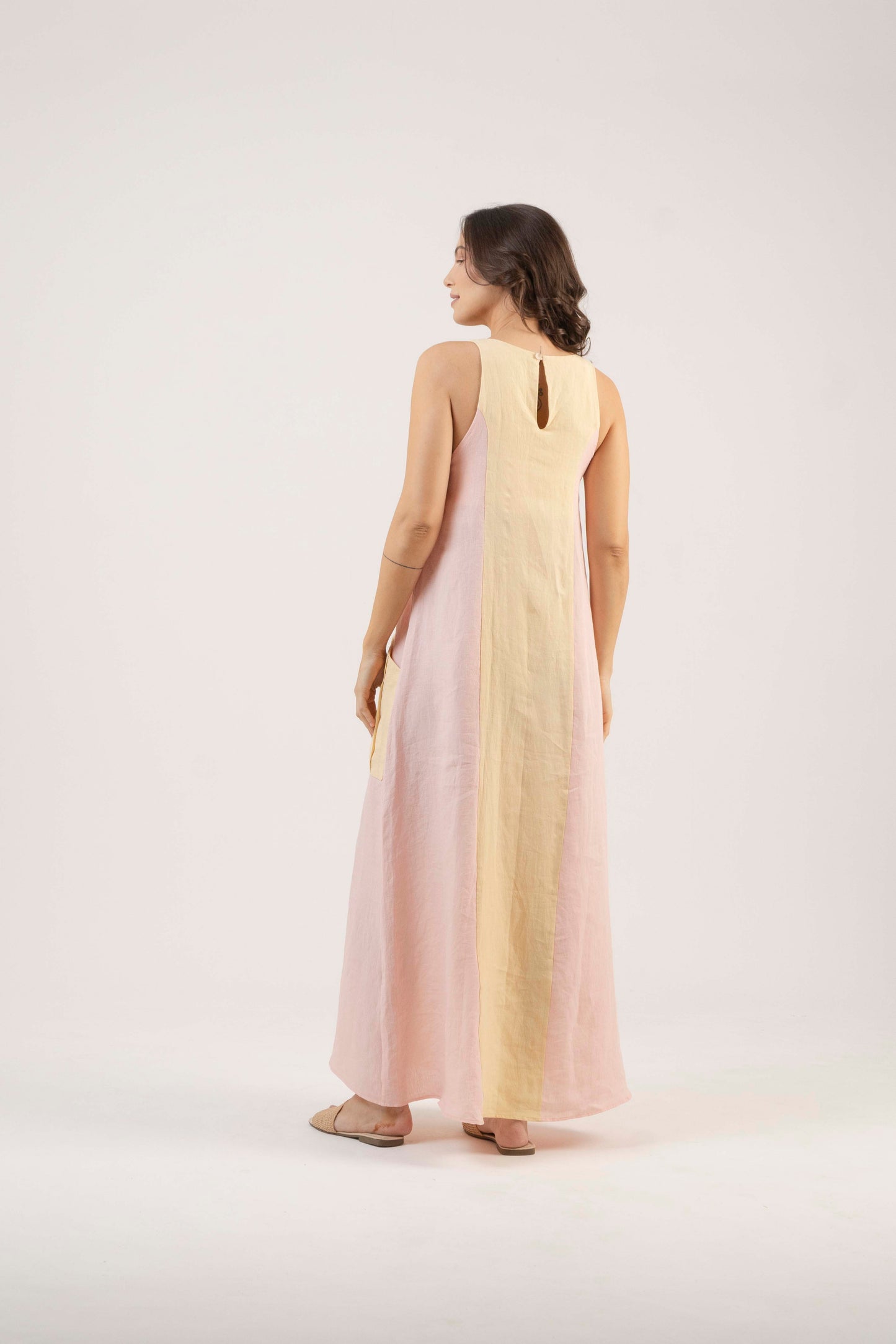 Vestido Longo Guaraná Amarelo e Rosa – Linho Orgânico